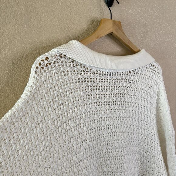 NWT Talbots Sweater Womens Plus 3X Collared Pullover Crochet Open Knit White - Picture 9 of 12